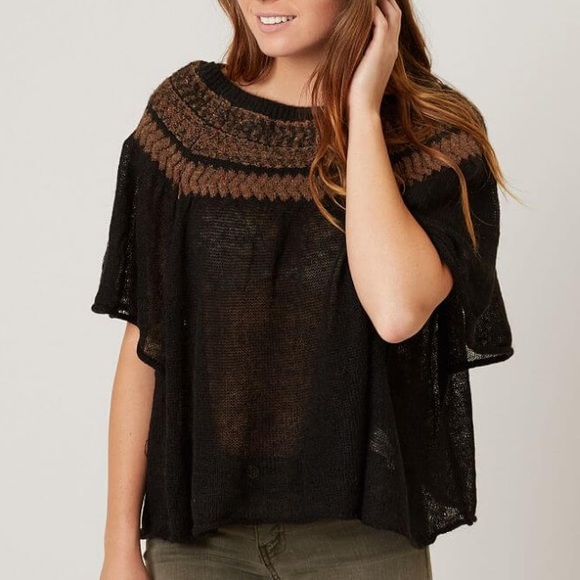 Free People Tops - Free People Lock Lomad Sweater Black Wool linen